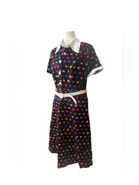 Collectif Rainbow Hearts belted shirt dress UK 14/US 10